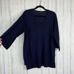 Eileen Fisher vneck linen blend navy sweater Small